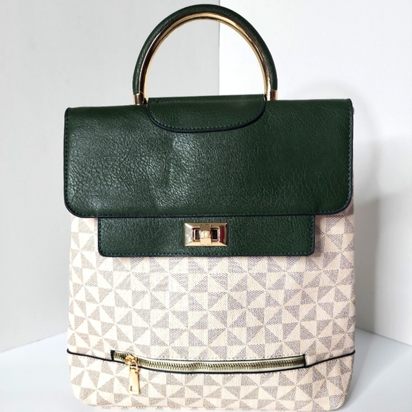 Stylish Beige Monogram Women\'s Green Colorblock Backpack Purse main image 9
